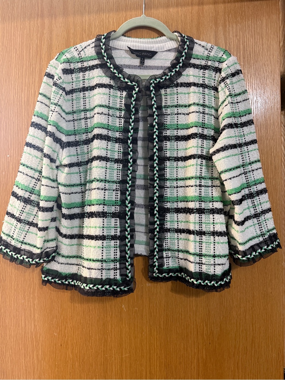 Ming Wang l Green & White Plaid Tweed Jacket
